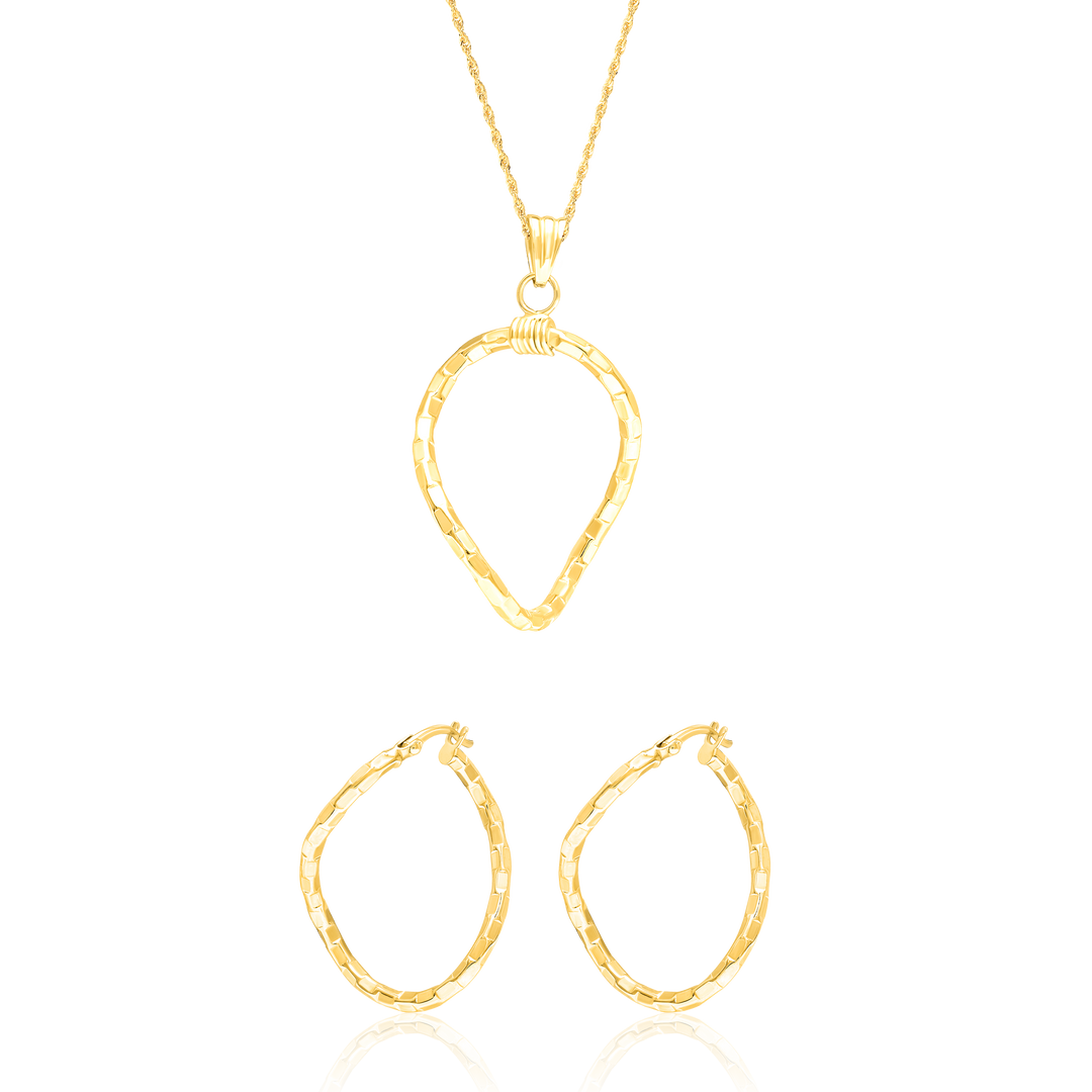 18K Real Gold Twisted Oval Jewelry Set