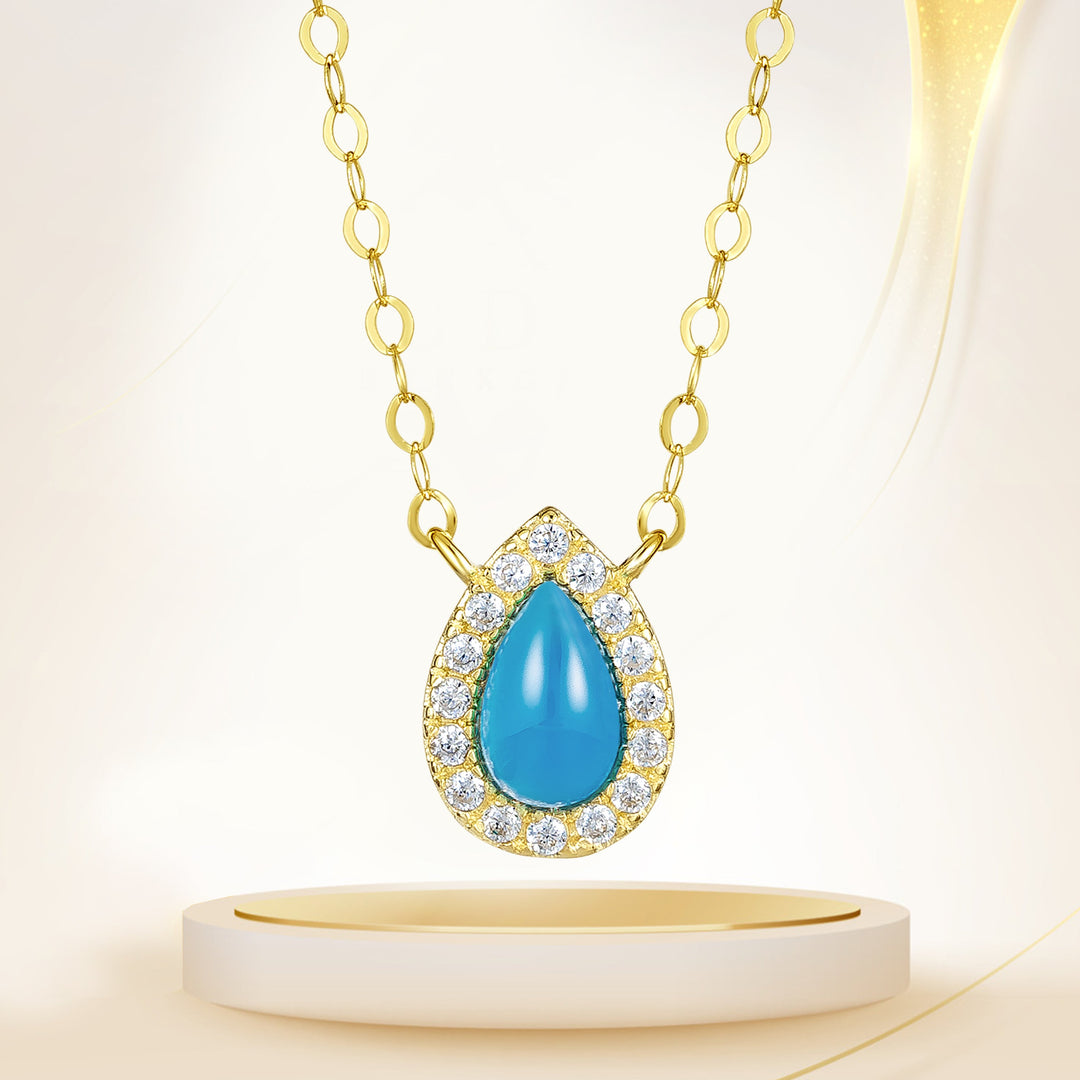 18K Real Gold Skye Blue Stone Necklace