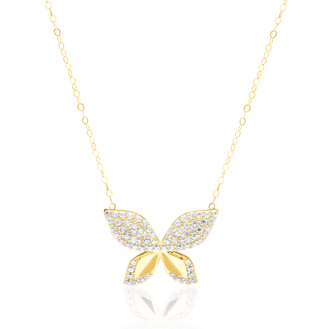 18K Real Gold Butterfly Stone Necklace