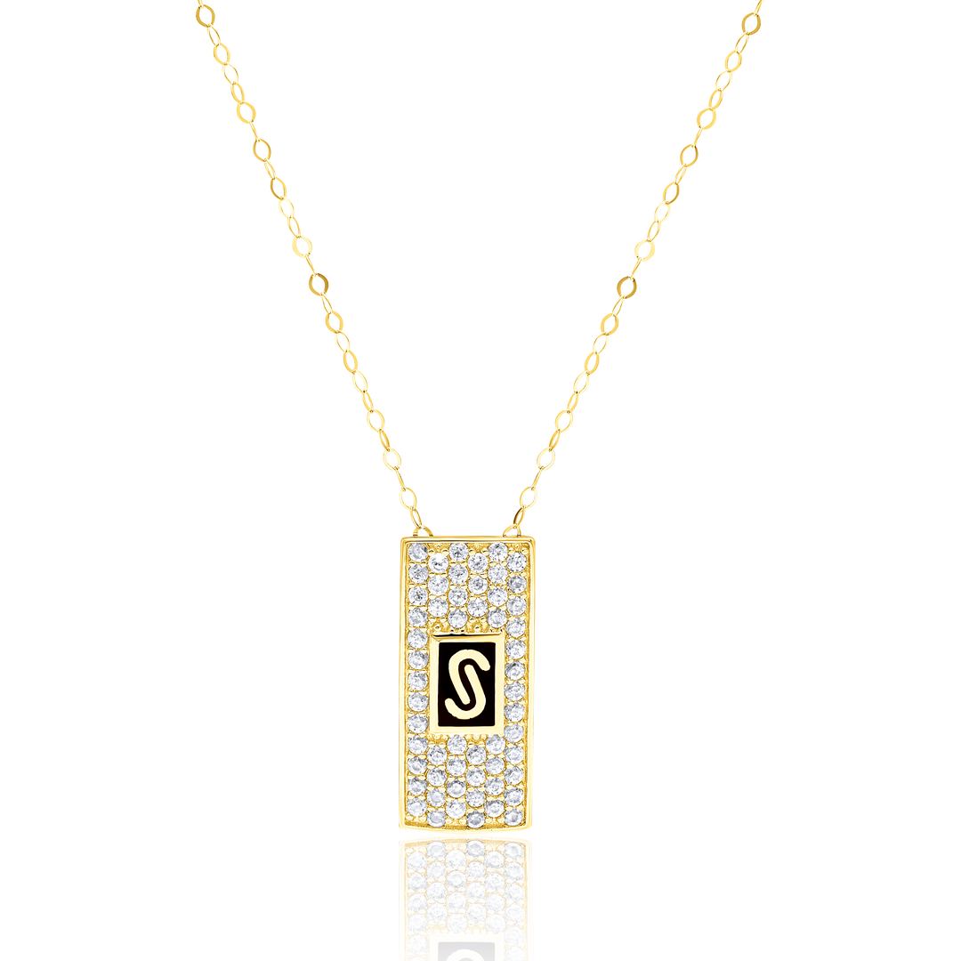 18K Real Gold Elegant Long Square Stone Necklace