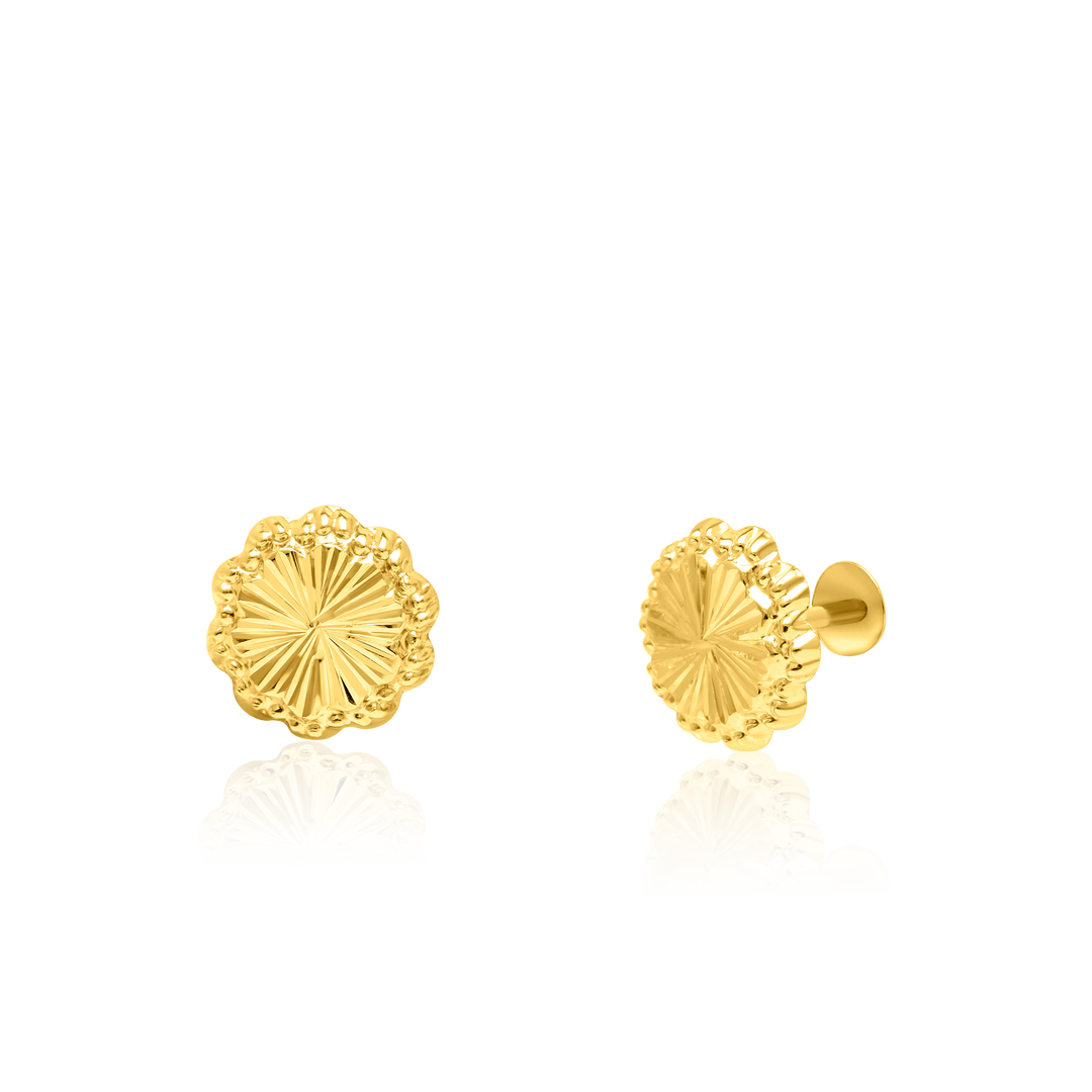 18K Real Gold Flower Screw Earring Set
