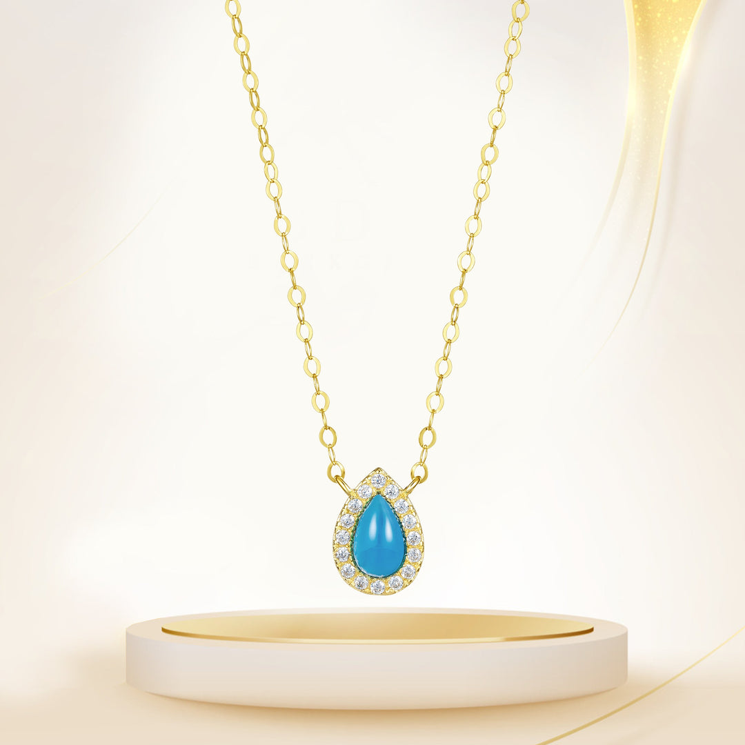 18K Real Gold Skye Blue Stone Necklace