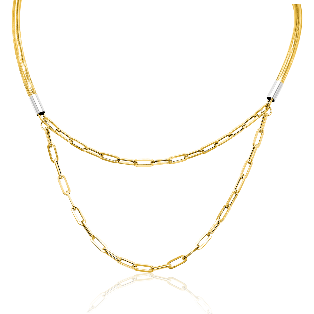 18K Real Gold 2 Layer Linked Necklace