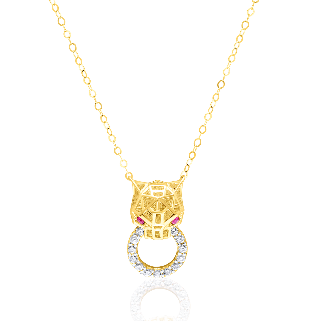 18K Real Gold Panther Red Stone Necklace
