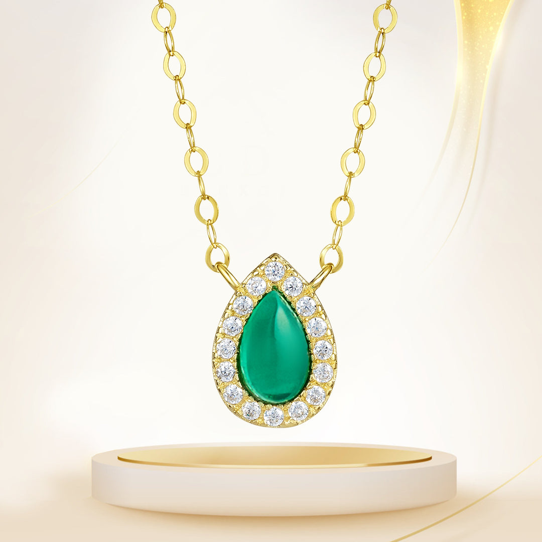 18K Real Gold Green Stone Necklace
