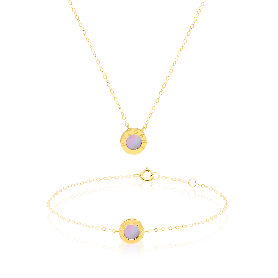 18K Real Gold Round Pink Jewelry Set