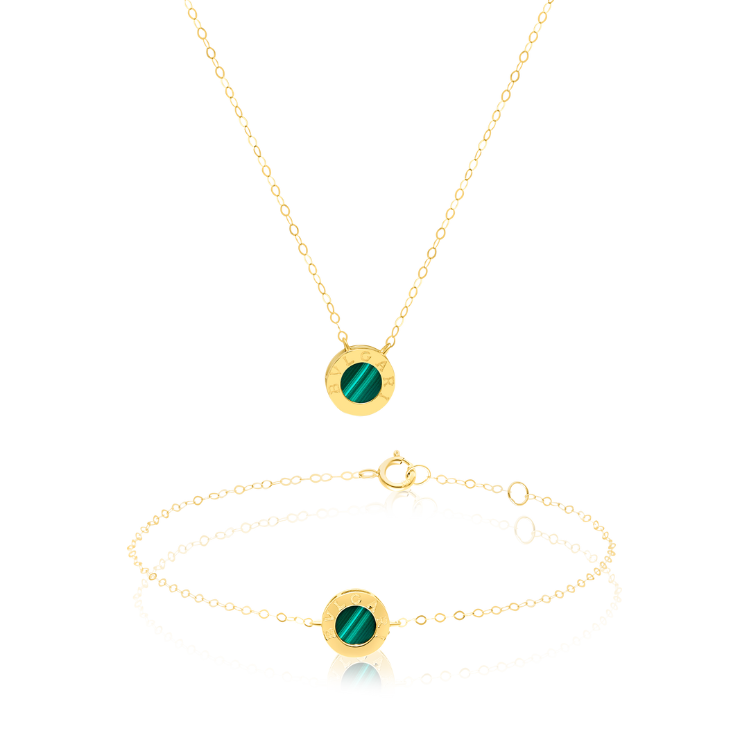 18K Real Gold Green Round Jewelry Set