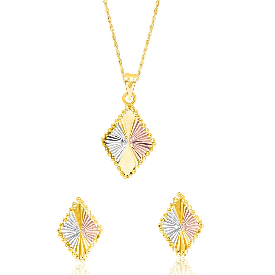 18K Real Gold 3 Color Diamond Jewelry Set
