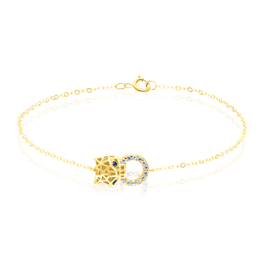 18K Real Gold Green Panther Stone Bracelet