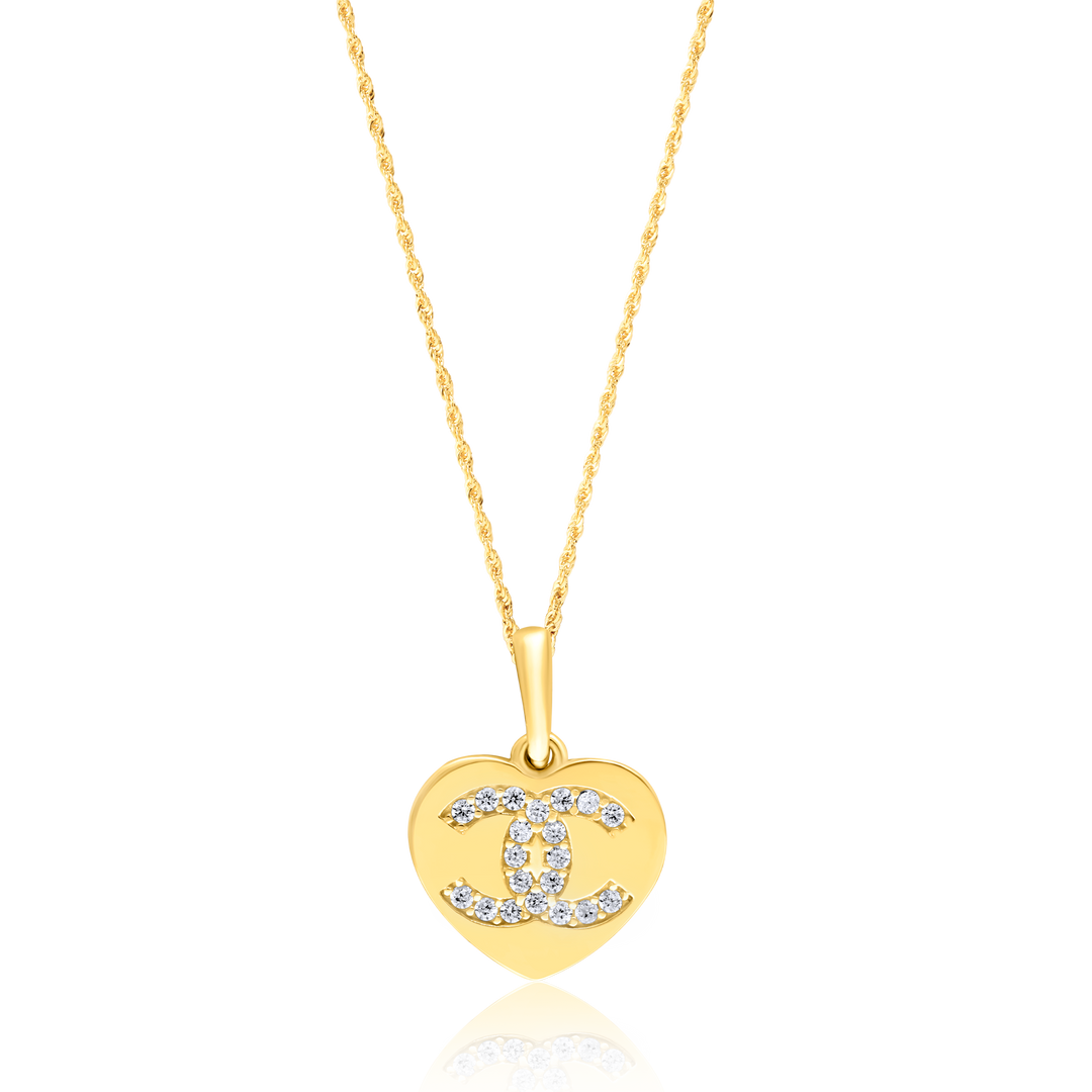 18K Real Gold Heart C.H Stone Necklace