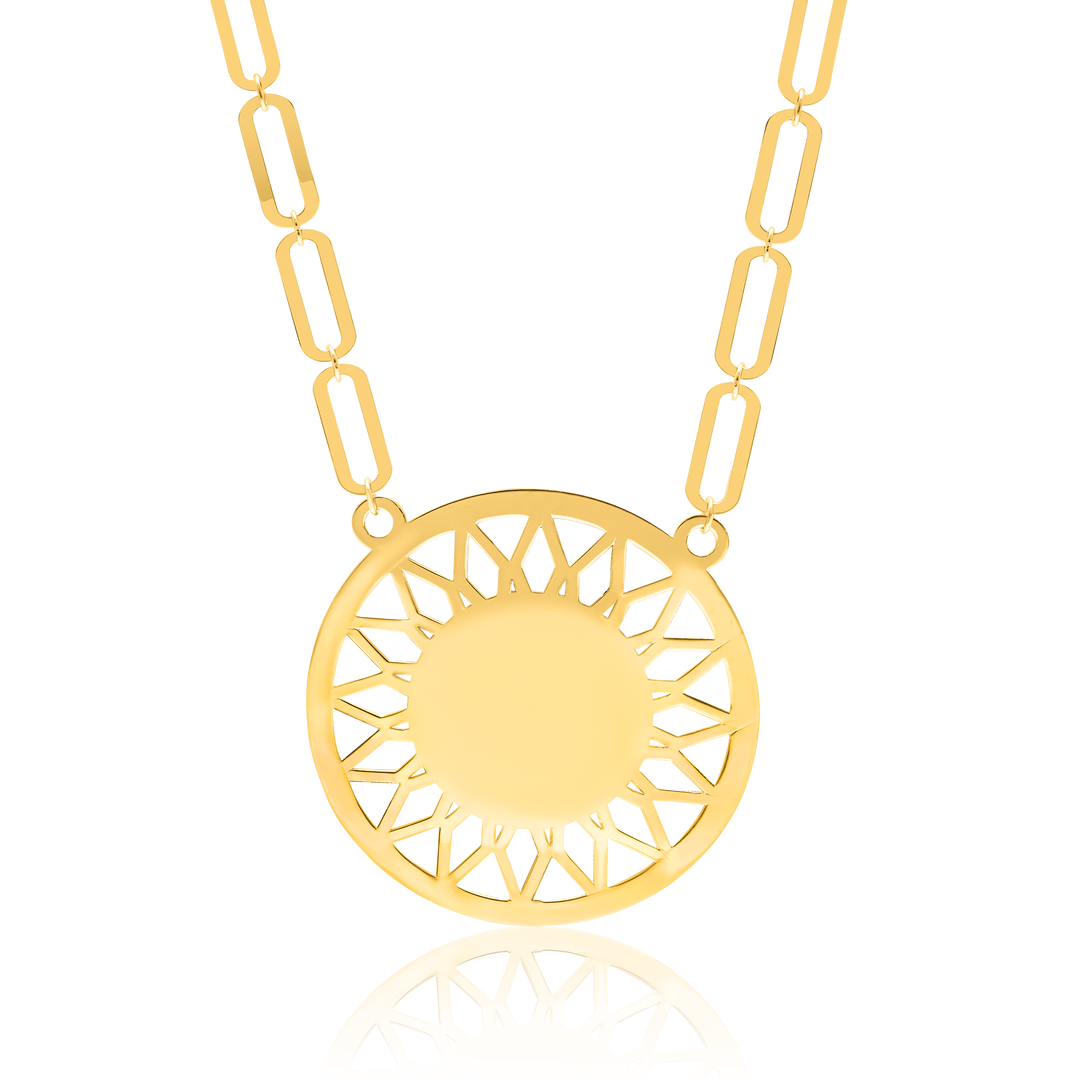 18K Real Gold Linked Round Flower Necklace