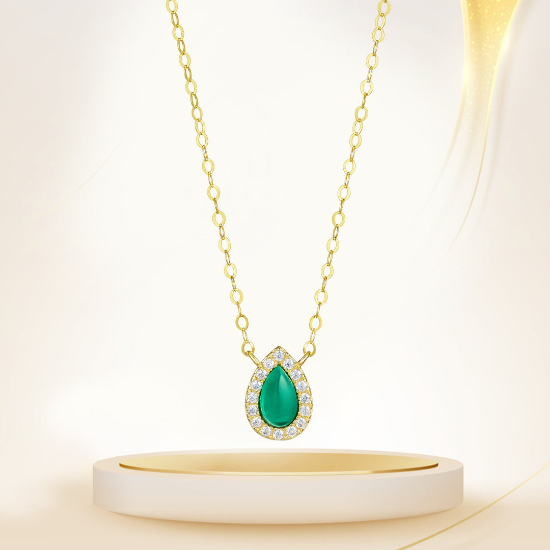 18K Real Gold Green Stone Necklace