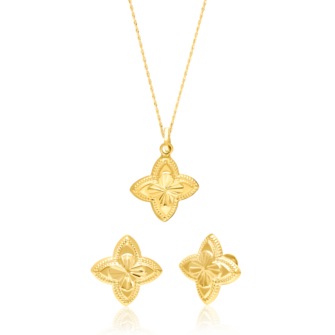 18K Real Gold Flower Screw Jewelry Set