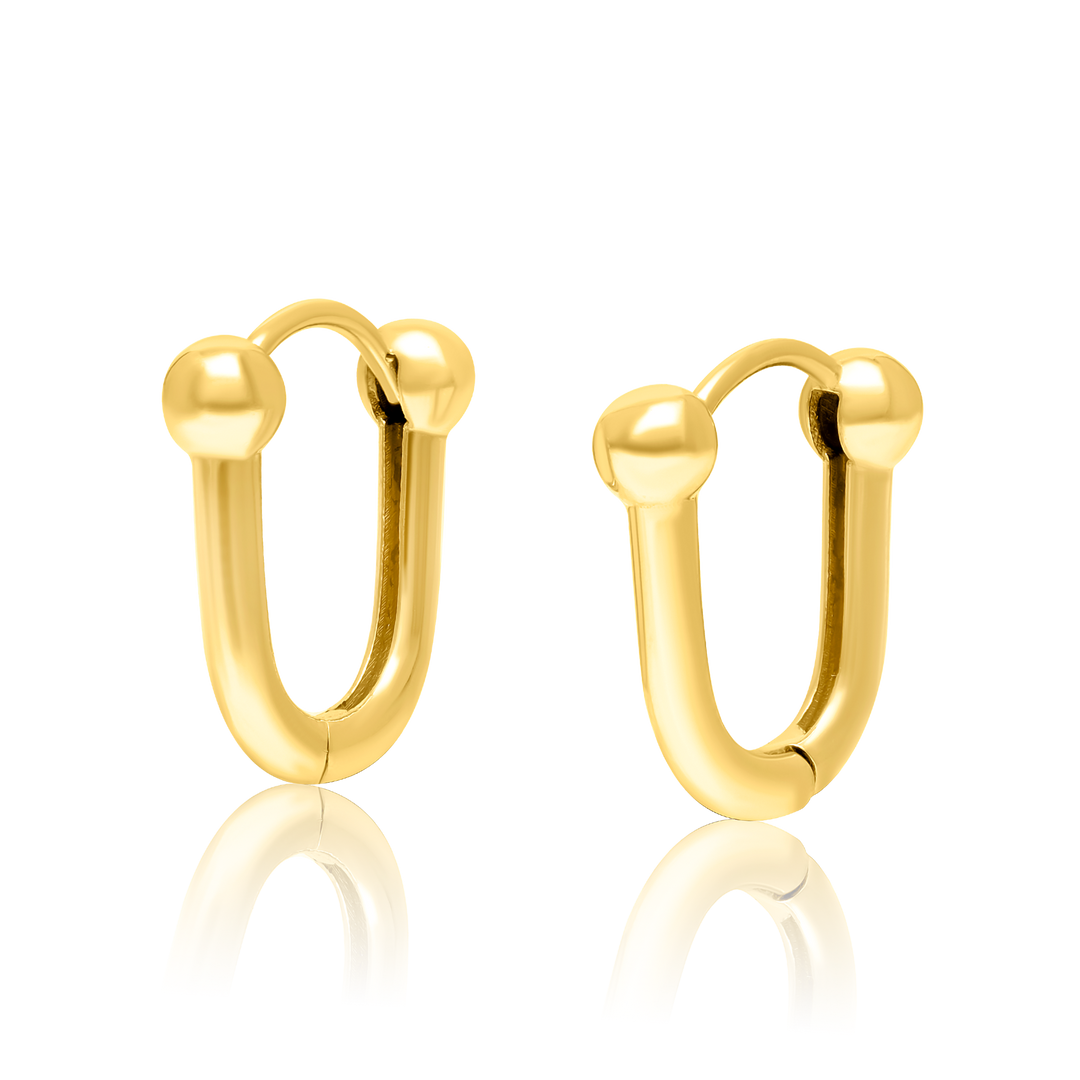 18K Real Gold U-Linked Earring Set