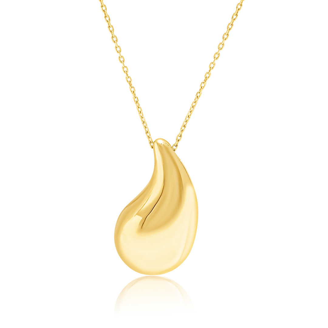 18K Real Gold Curved Drop Necklace