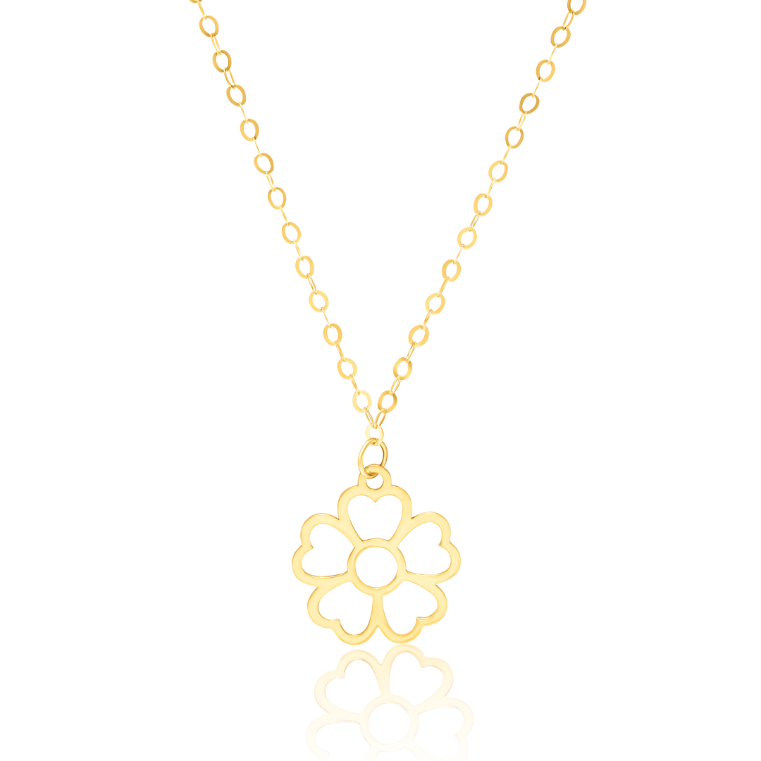 18K Real Gold Flower Heart Necklace