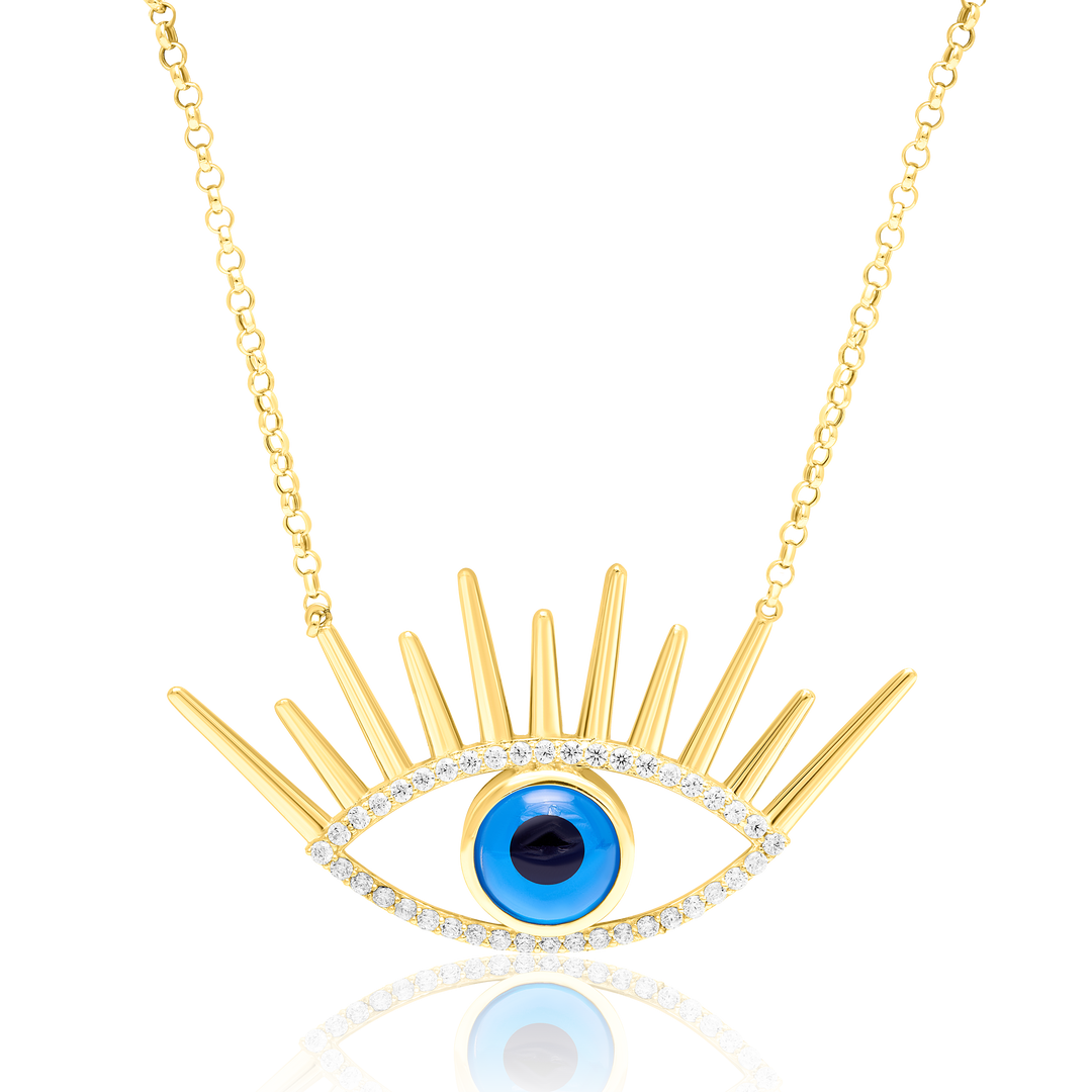 18K Real Gold Evil Eye Stone Necklace