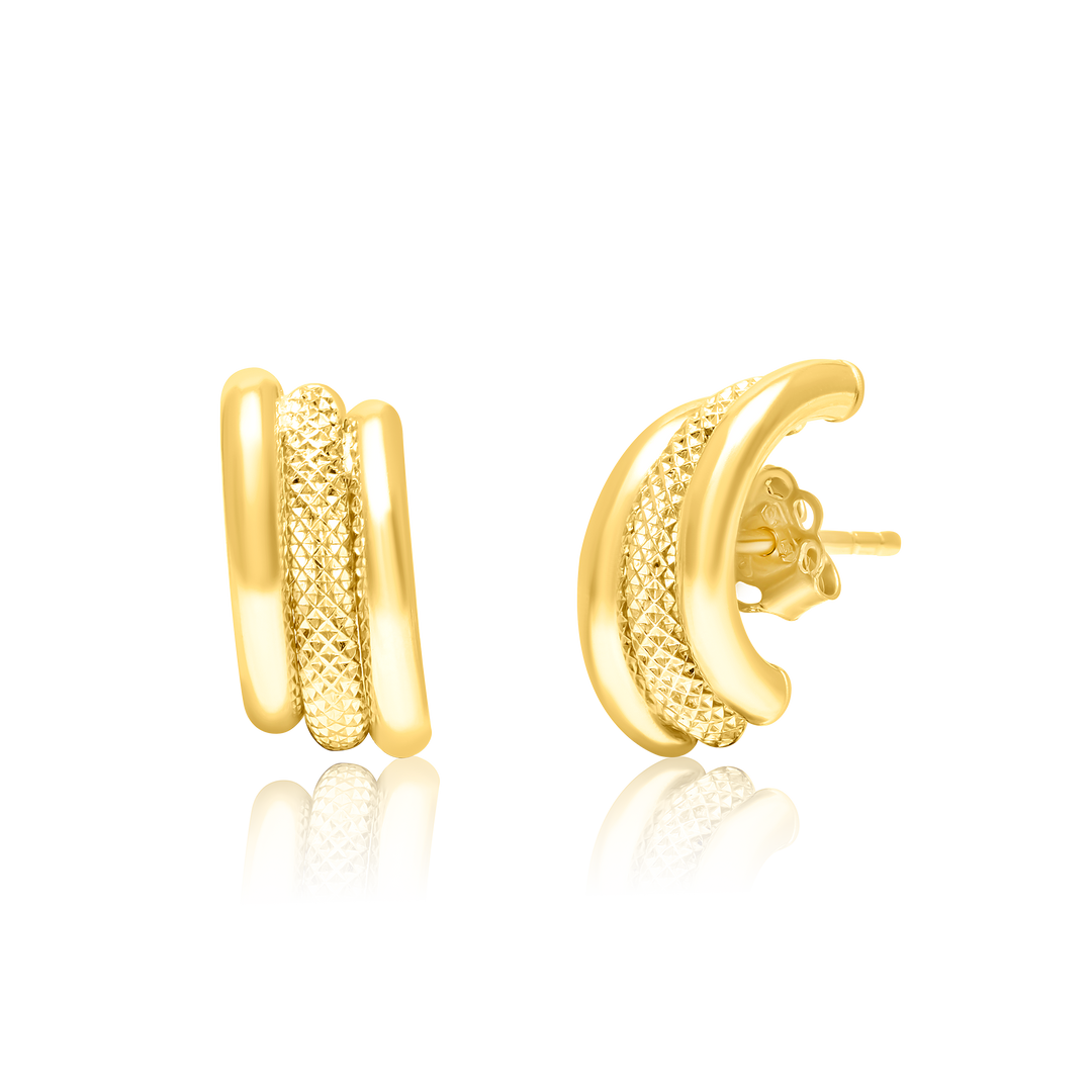 18K Real Gold Half Curved Earring Set