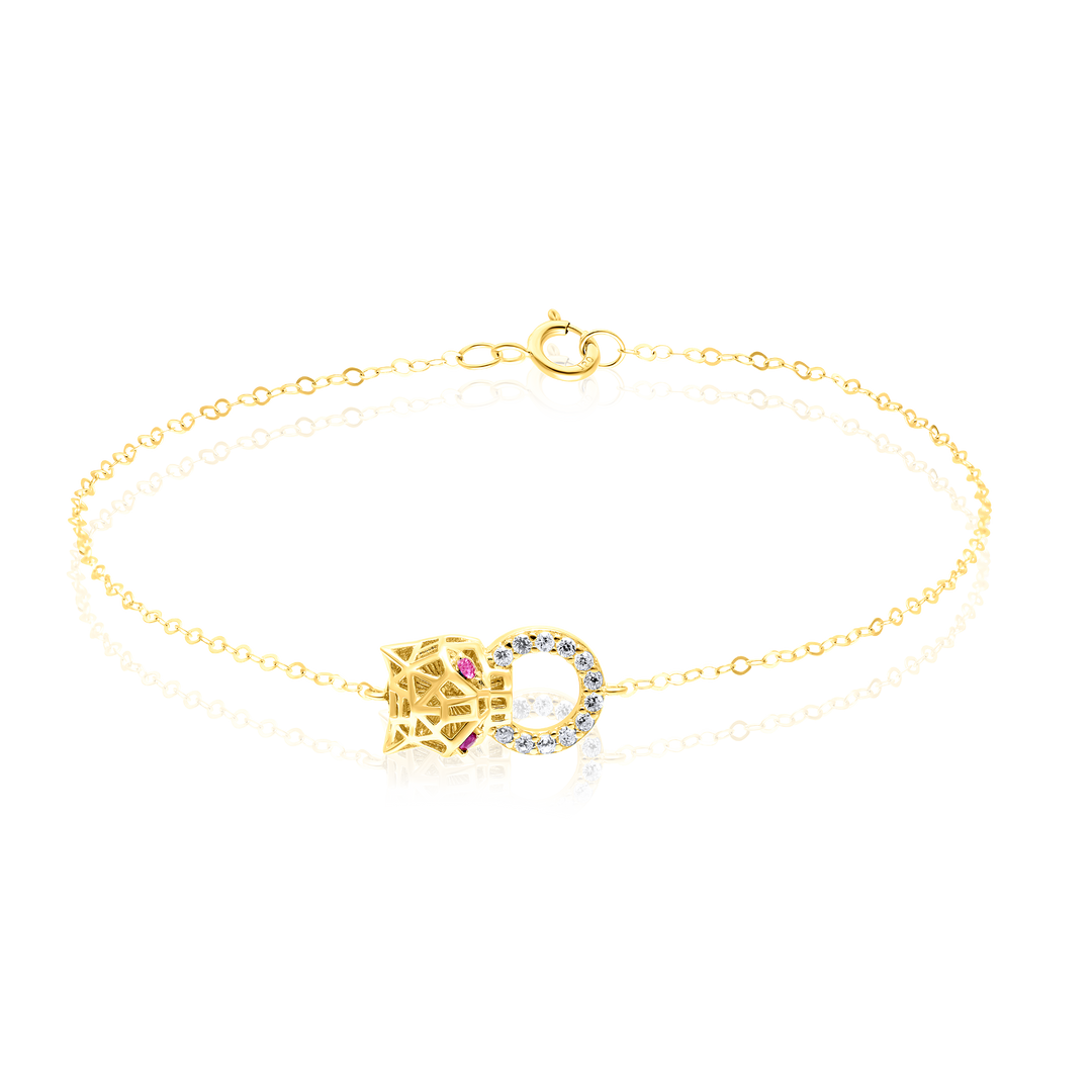 18K Real Gold Red Panther Stone Bracelet