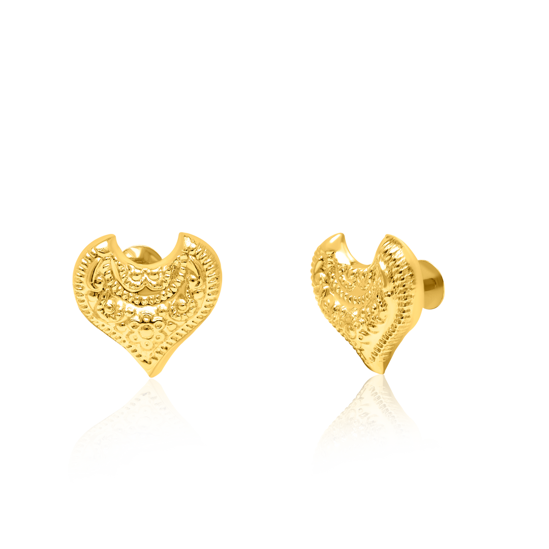 18K Real Gold Heart Screw Earring Set