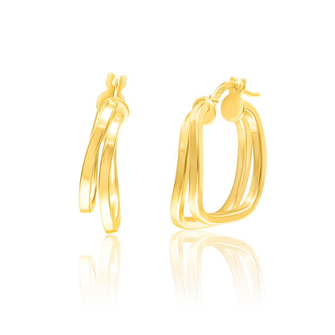 18K Real Gold Double Square Earring Set