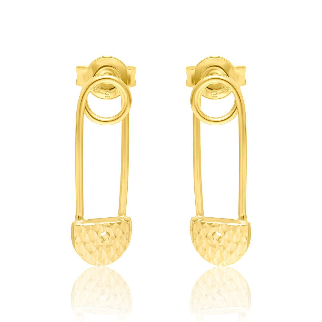 18K Real Gold Safety Pin Earring Set