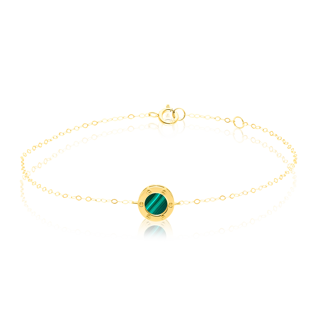 18K Real Gold Round Green Bracelet