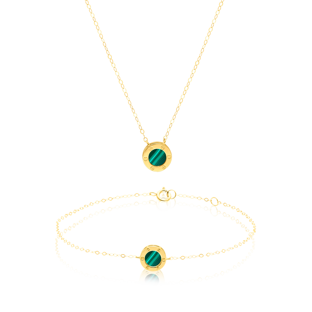 18K Real Gold Green Round Jewelry Set
