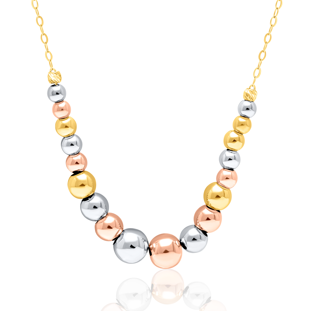 18K Real Gold 3 Color Multiple Ball Seed Necklace