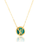 Load image into Gallery viewer, 18K Real Gold Green L.V Pink Jewelry Set
