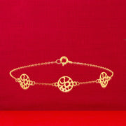 18K Pure Gold Fine Round Heart Bracelet