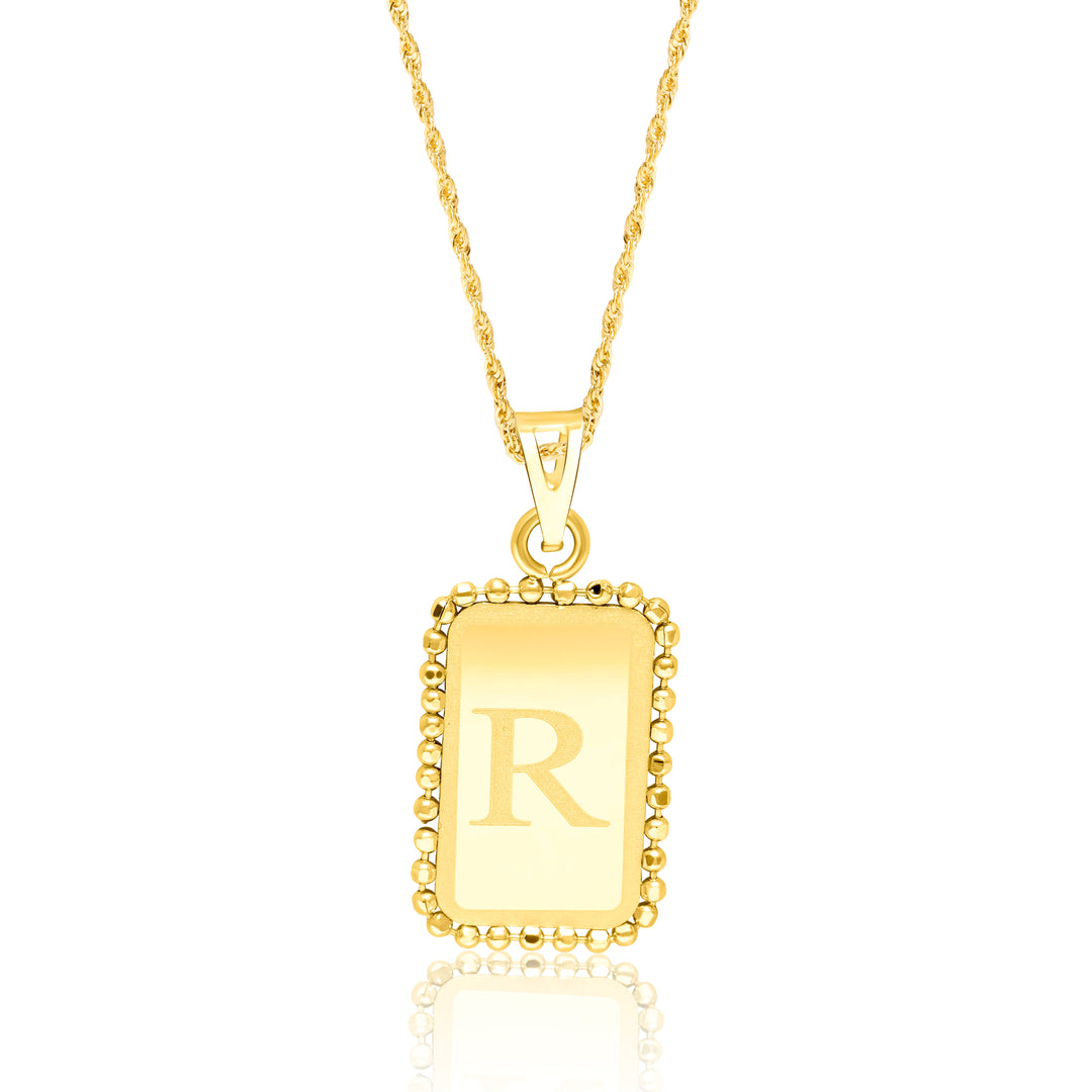 18K Real Gold Letter R Seed Necklace