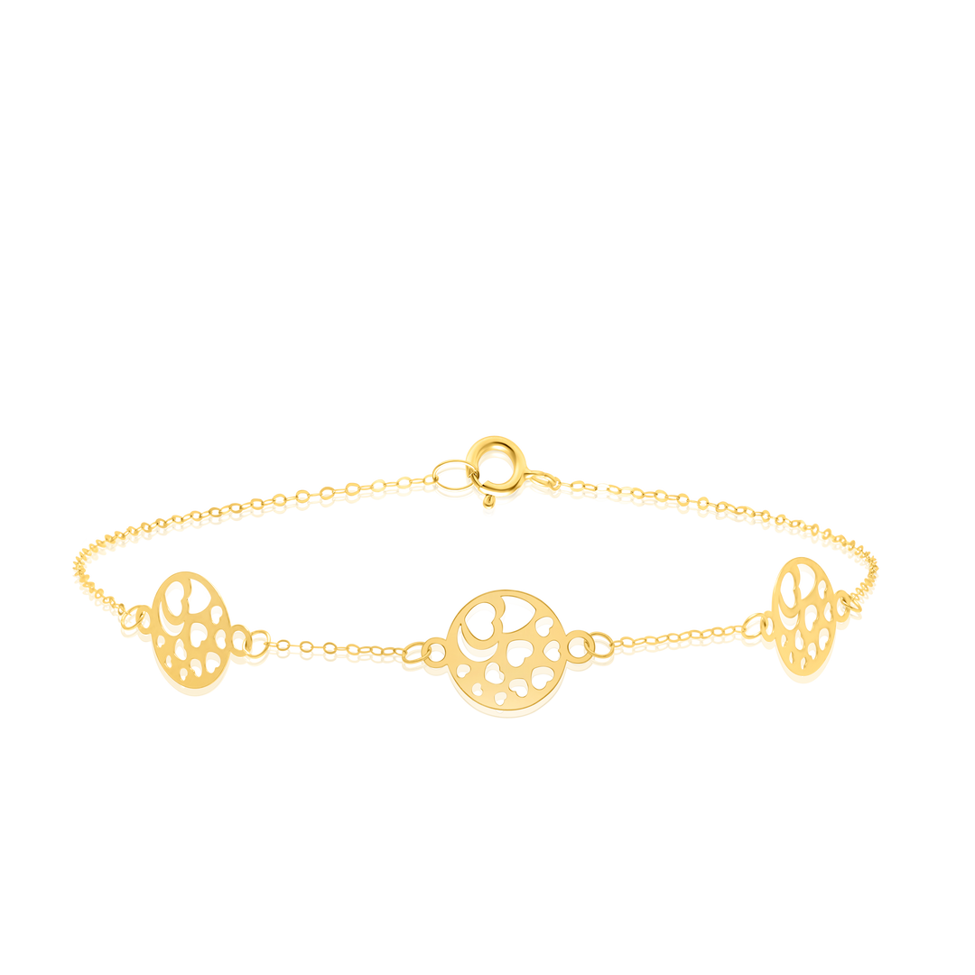 18K Pure Gold Fine Round Heart Bracelet