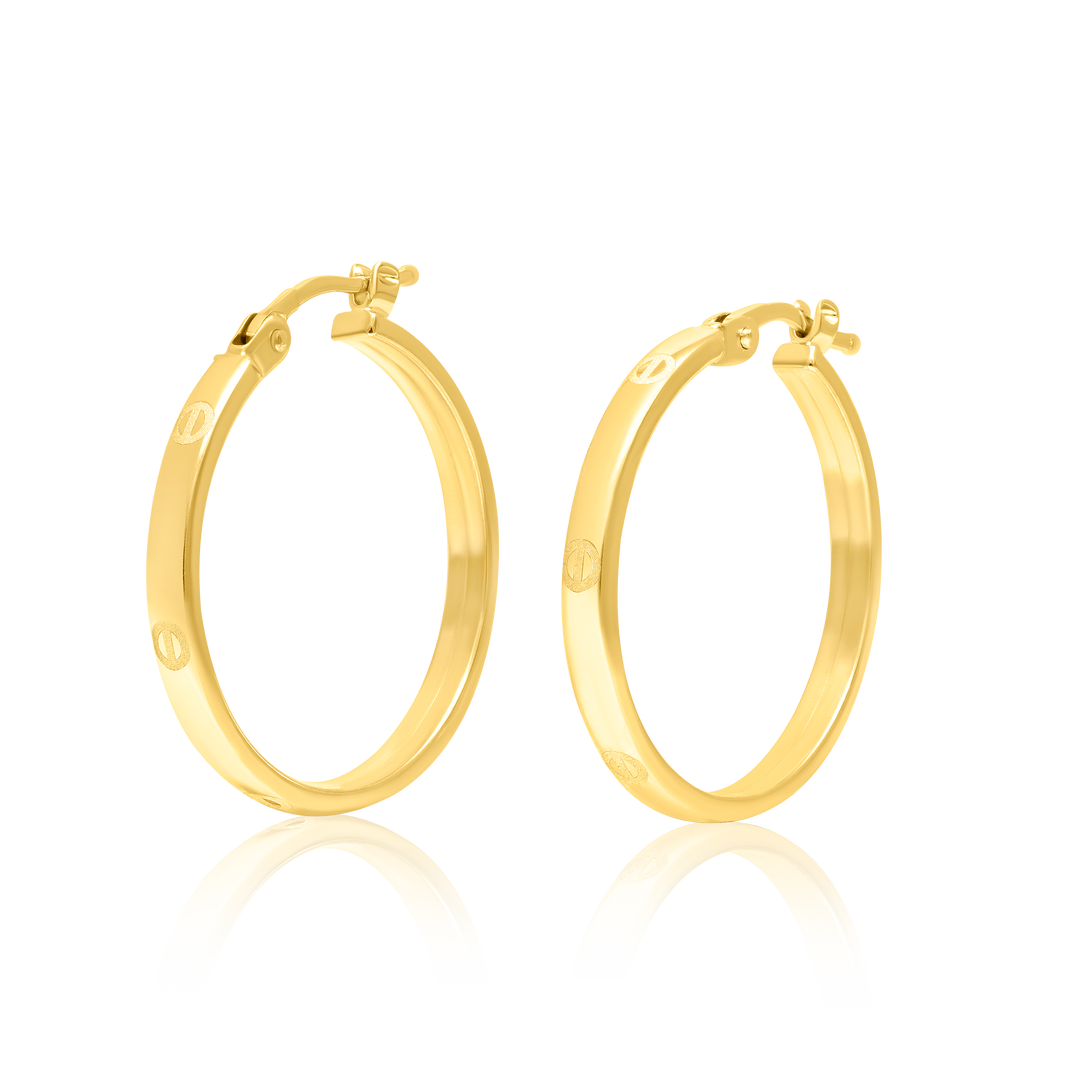 18K Real Gold Round Earring Set