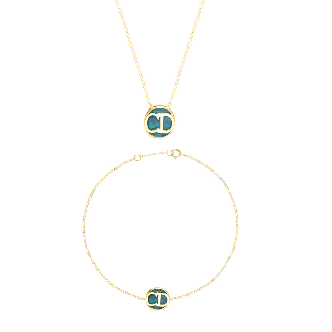 18K Real Gold C.D Green Jewelry Set