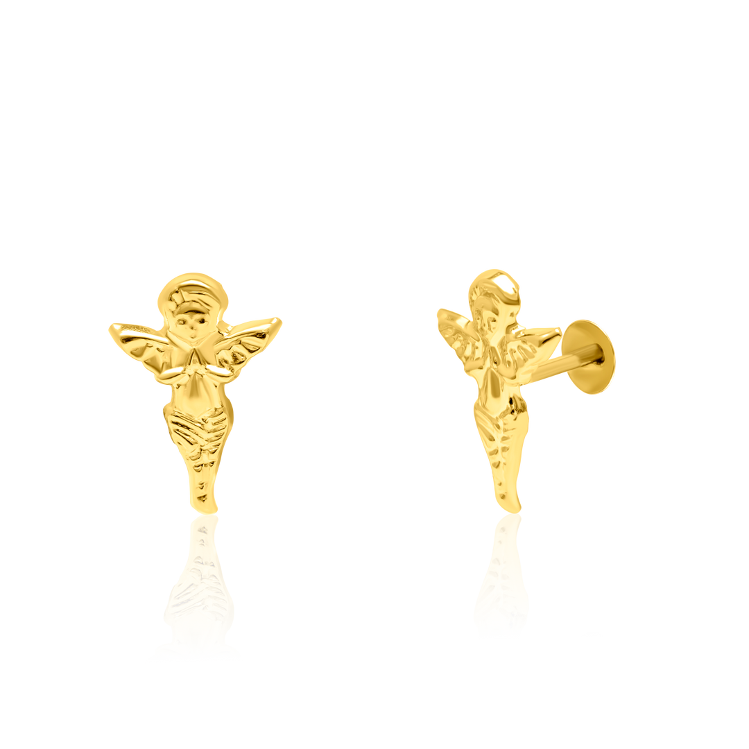 18K Real Gold Angel Screw Earring Set