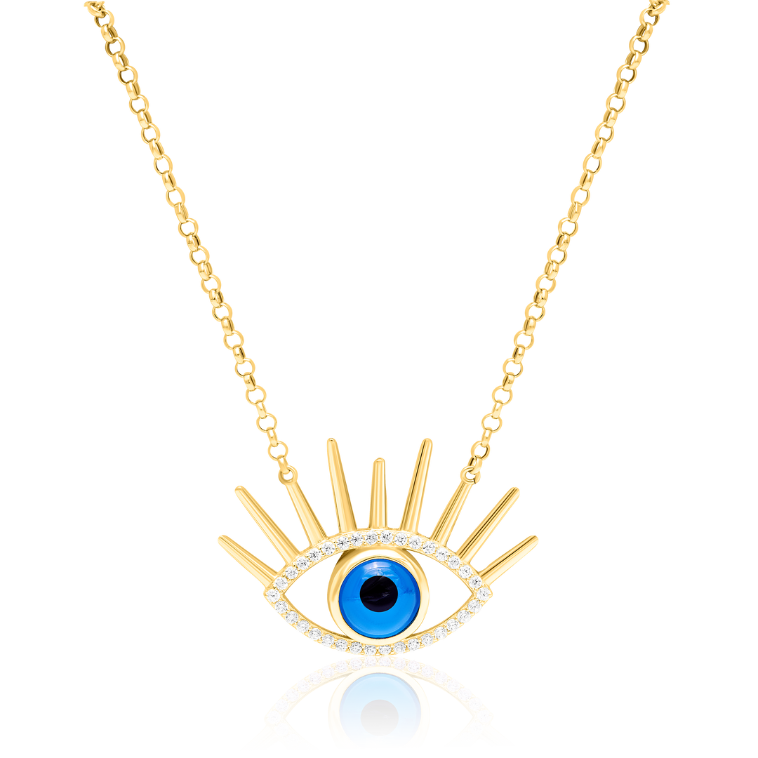 18K Real Gold Evil Eye Stone Necklace