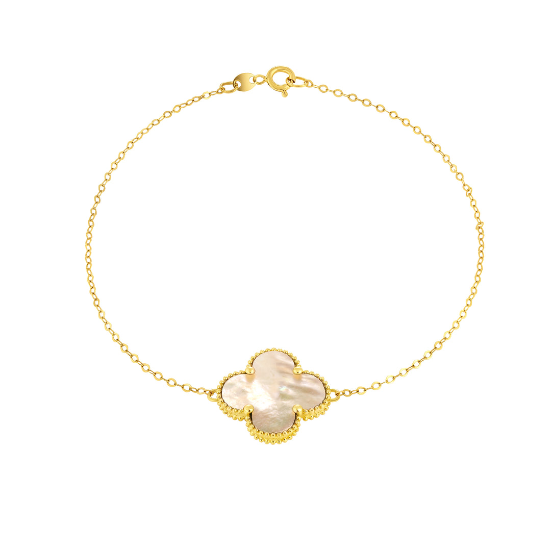 18K Real Gold V.C Flower White Bracelet