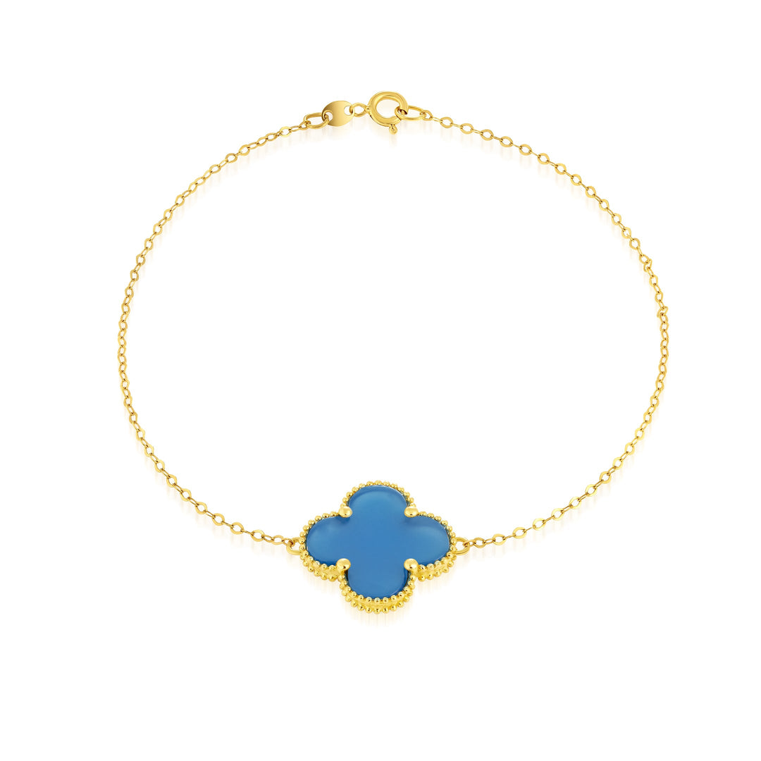 18K Real Gold V.C Flower Sky Blue Bracelet