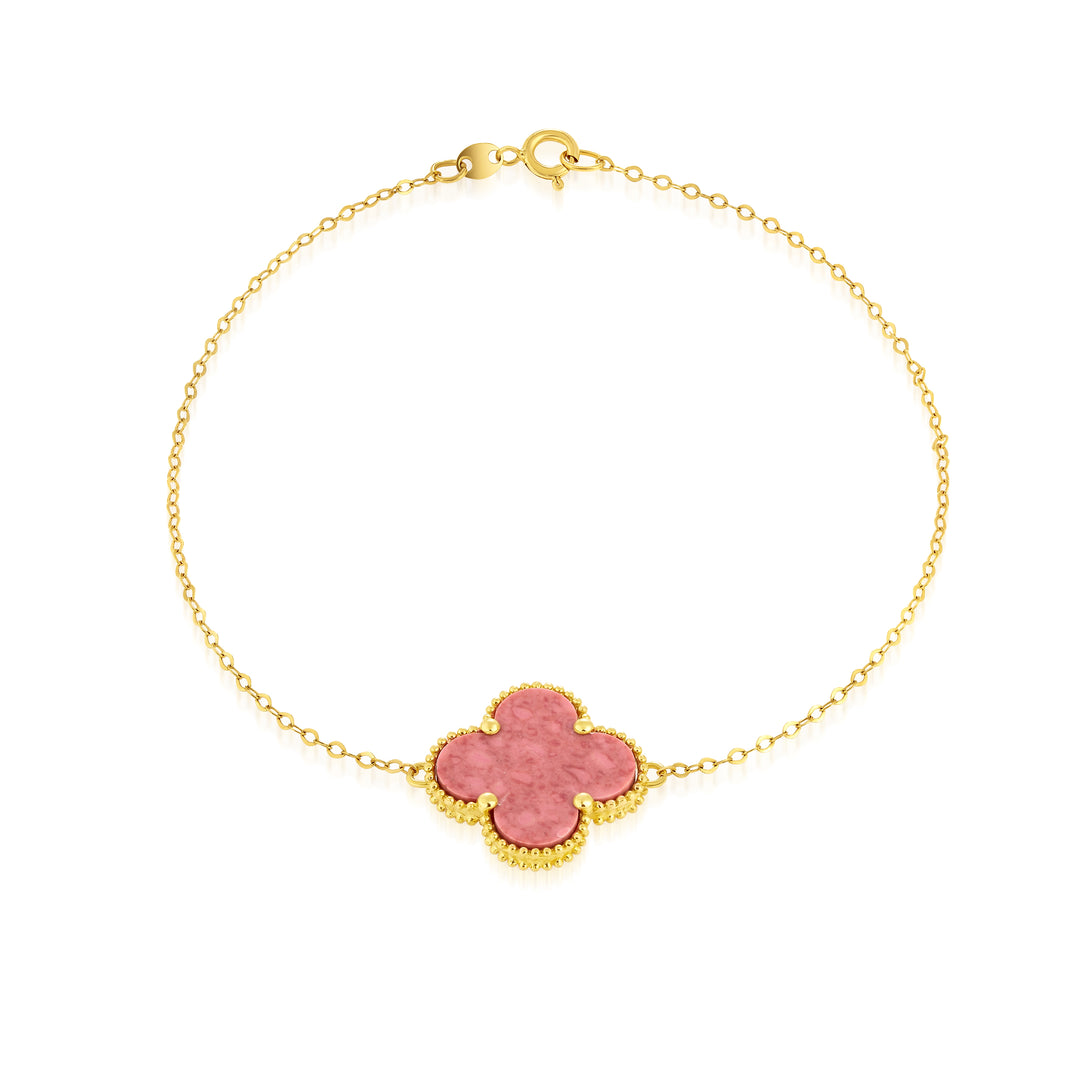 18K Real Gold V.C Flower Pink Bracelet