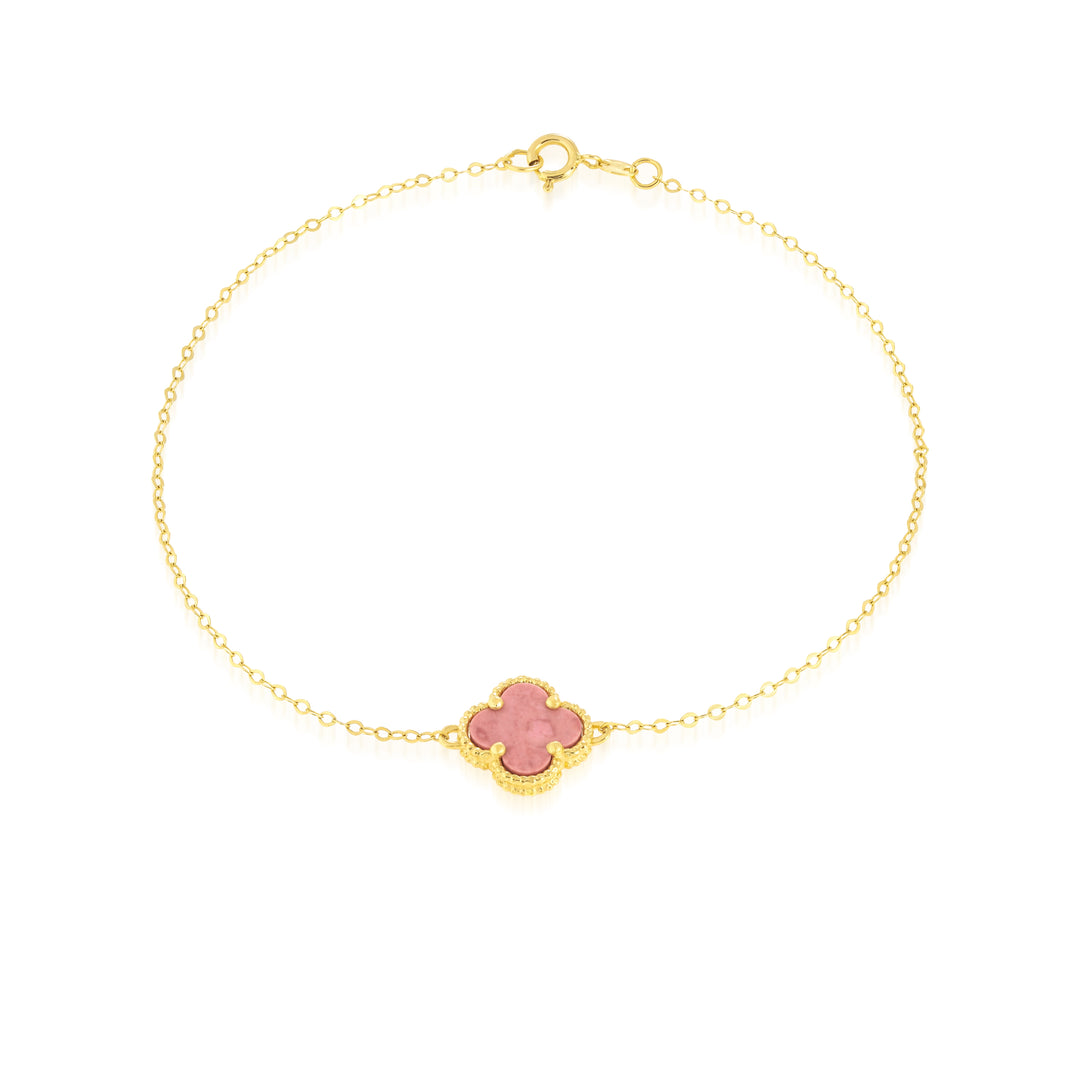18K Real Gold V.C Flower Pink Bracelet