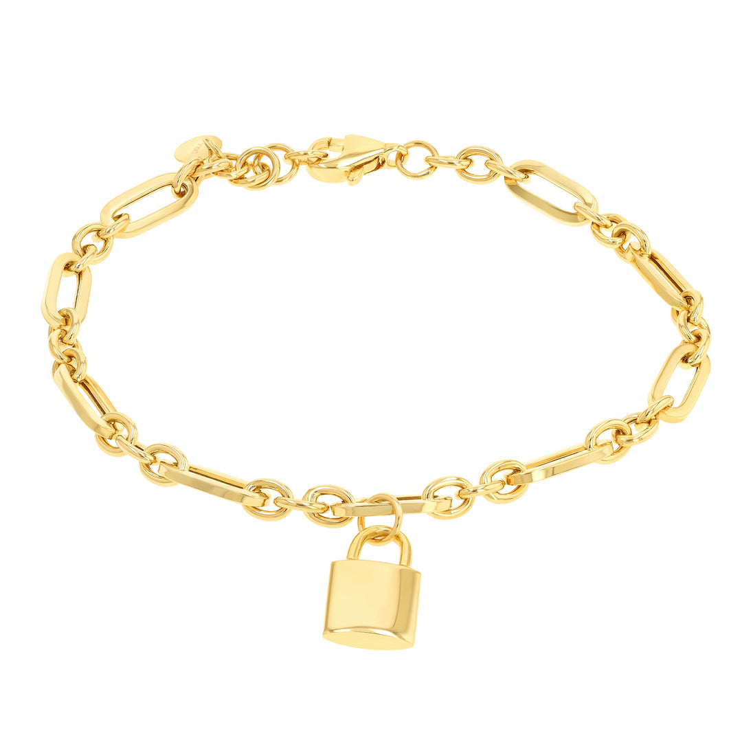 18K Real Gold Linked Lock Bracelet
