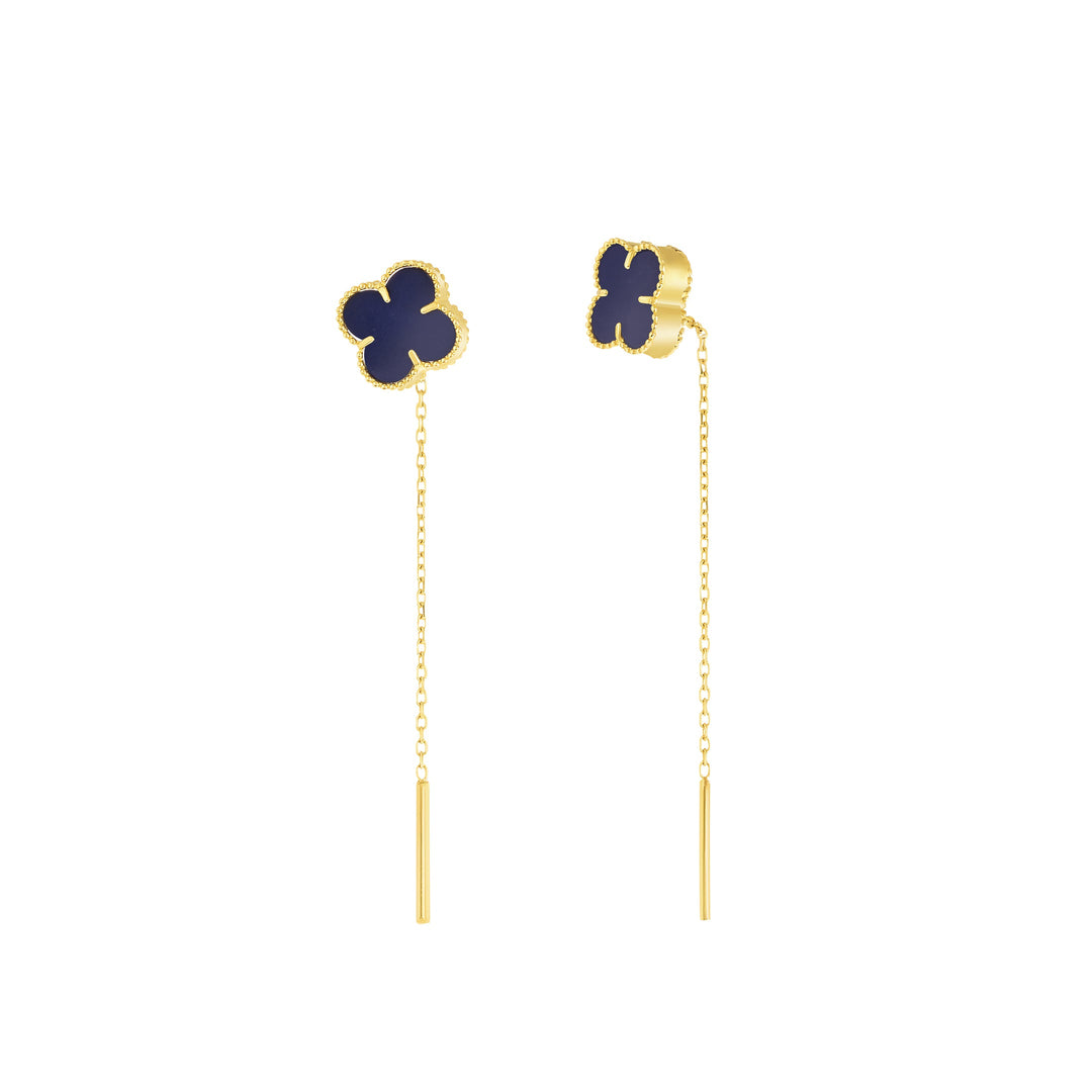18K Real Gold Hanging V.C Dark Blue Earrings