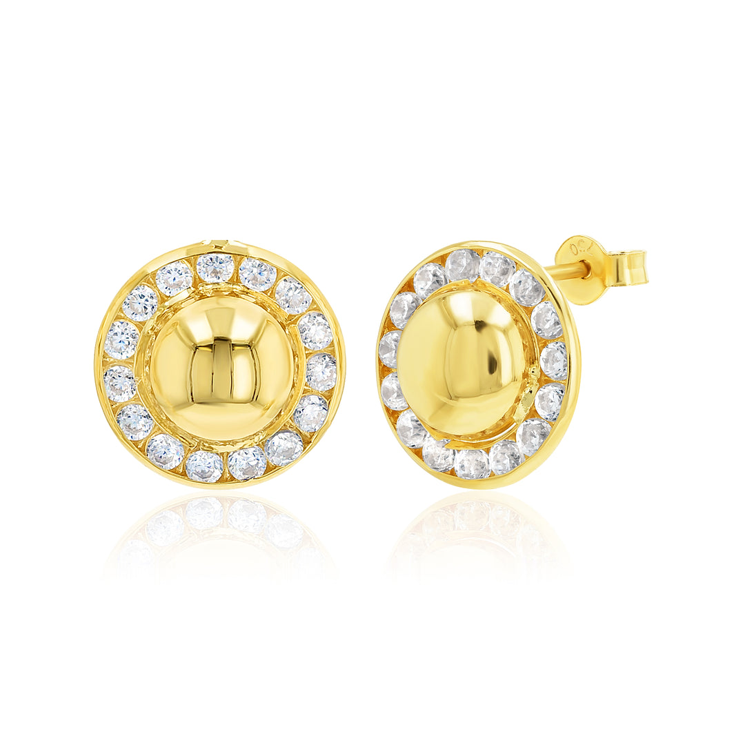 18K Real Gold Round Stone Earrings