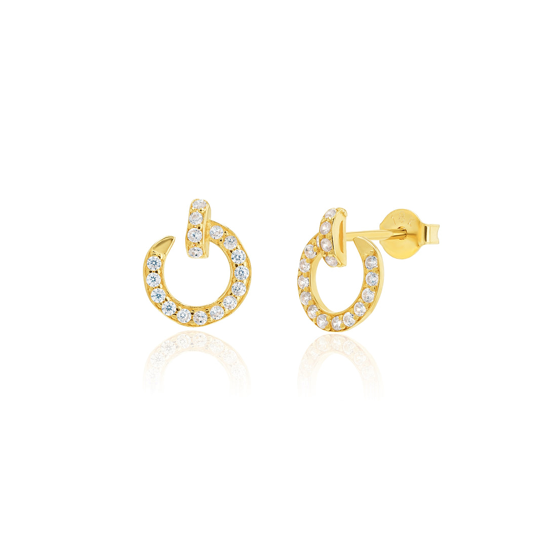 18K Real Gold Stone Earrings