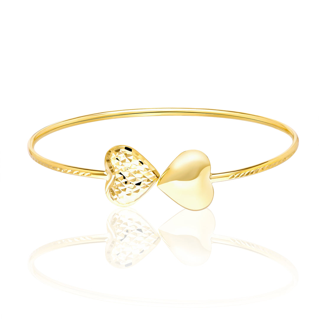 18K Real Gold 2 Heart Bangle
