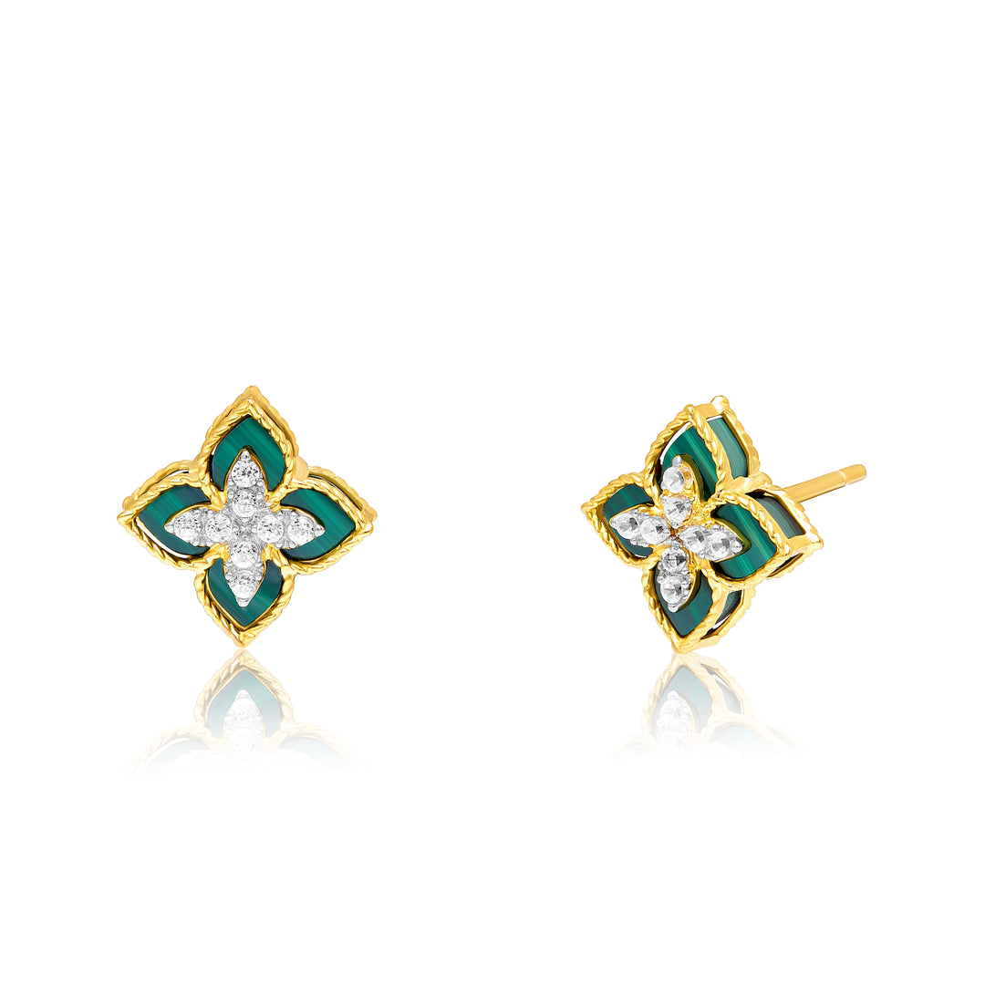 18K Real Gold Green Flower Earring Set