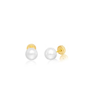 18K Real Gold Pearl Screw Earring Set