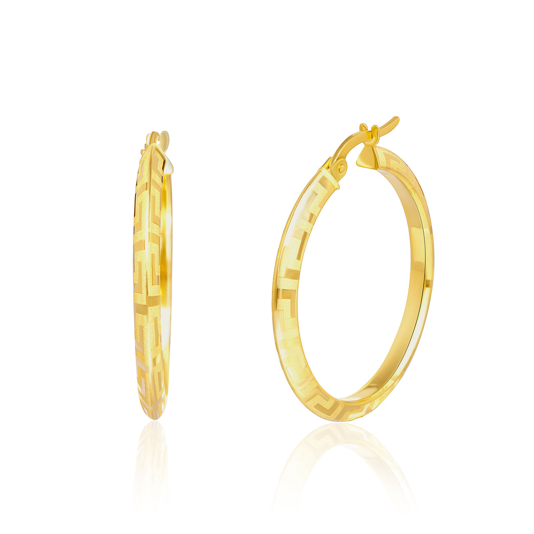 18K Real Gold Round Earring Set