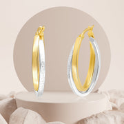 18K Real Gold 2 Color Round Earring Set